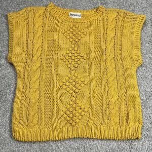 Vintage Personal Knit Sweater Vest Yellow Cable Pullover L Made in Korea